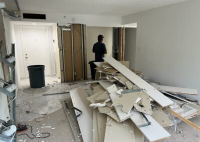 A worker renovating the house